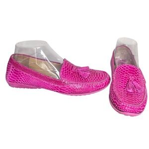 VANELI Pink Snake Print Tassel Driving Loafer Flats Women's Shoes Size 7.5M
